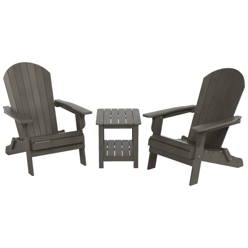 Vineyard HIPS Outdoor Folding Eco-Friendly All Weather Seashell Adirondack Chairs with Side Table (3-Piece Set)