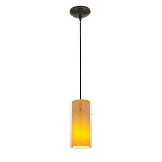 Access Lighting Glass`n Glass Cylinder Bronze Integrated LED Cord Pendant, Clear/Amber Shade