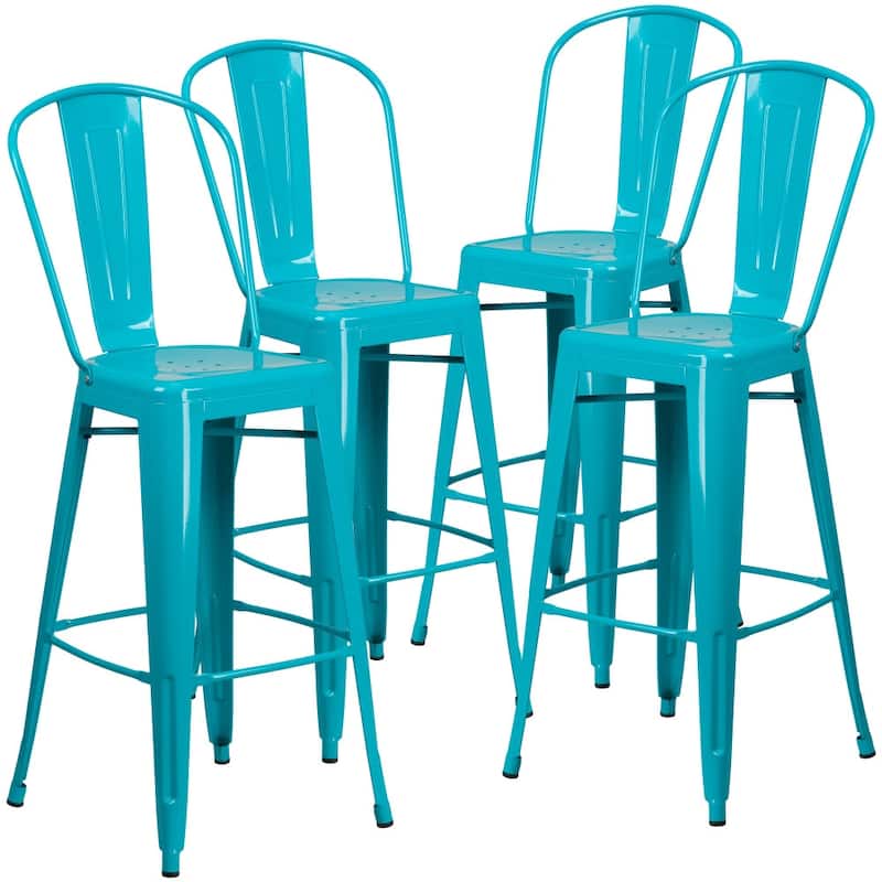 4 Pack 30" High Metal Indoor-Outdoor Barstool with Back - Kitchen Furniture