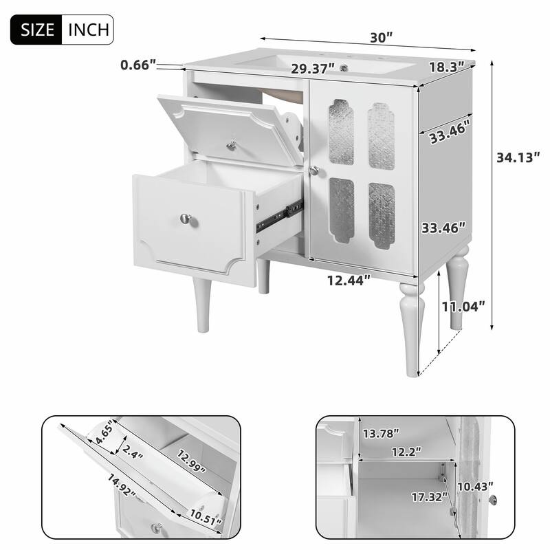 Retro 30" Bathroom Vanity with Resin Sink
