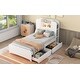 preview thumbnail 5 of 13, Bookcase Bed Twin Size Platform Bed Frame Solid Wood Storage Bed with LED Light Strip and Headboard 2 Drawers - White