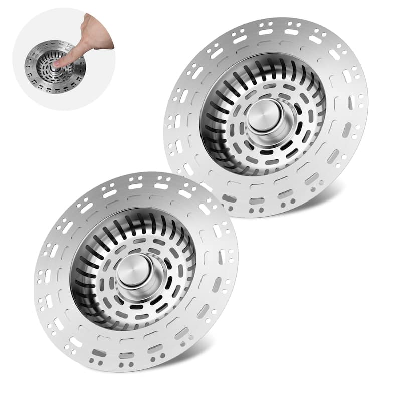 Stainless Steel 3 in 1 Kitchen Sink Drain Strainer for US 3-1/2" Drain - Stainless Steel-2Pcs