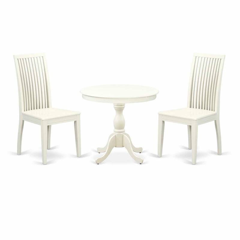 3-Piece Linen White Finish Solid Wood Top - Dining Room Set - Seats 4