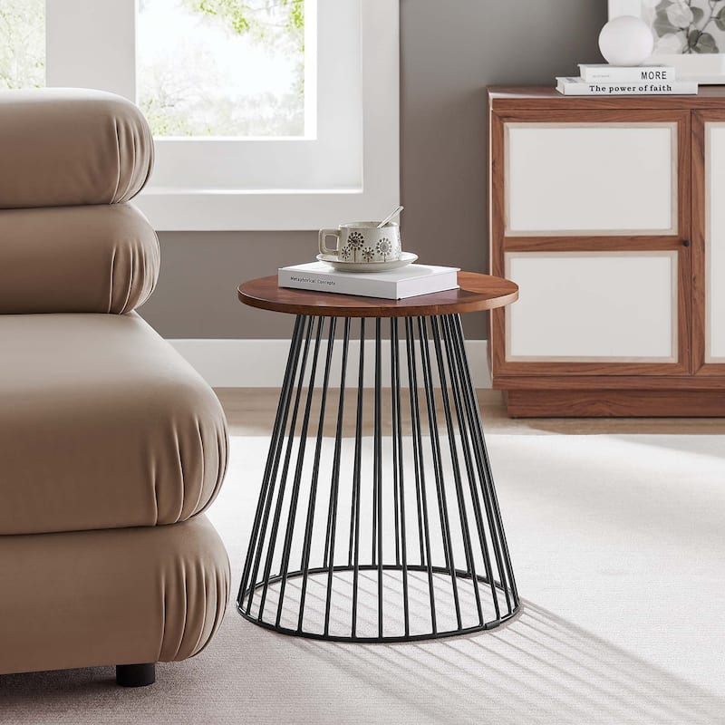 Valeo Round Wood and Metal Side Table - Walnut