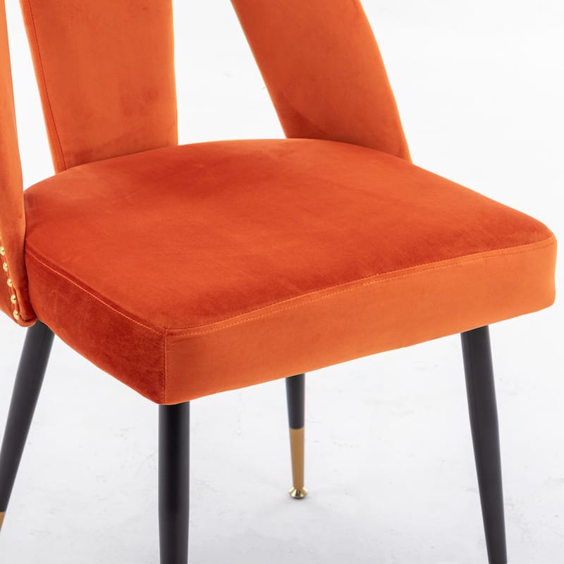 Set of 2 Modern & Contemporary Upholstered Dining Chairs with Nailheads and Metal Legs