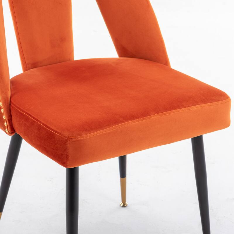 Velvet Upholstered Dining Chair with Nailheads and Gold Tipped Black Metal Legs,Set of 2