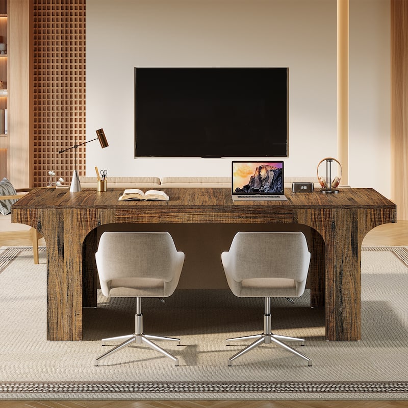 70.9" Executive Desk, Large Wood Computer Office Desk, Writing Table Business Workspace Home Office Accent Desk