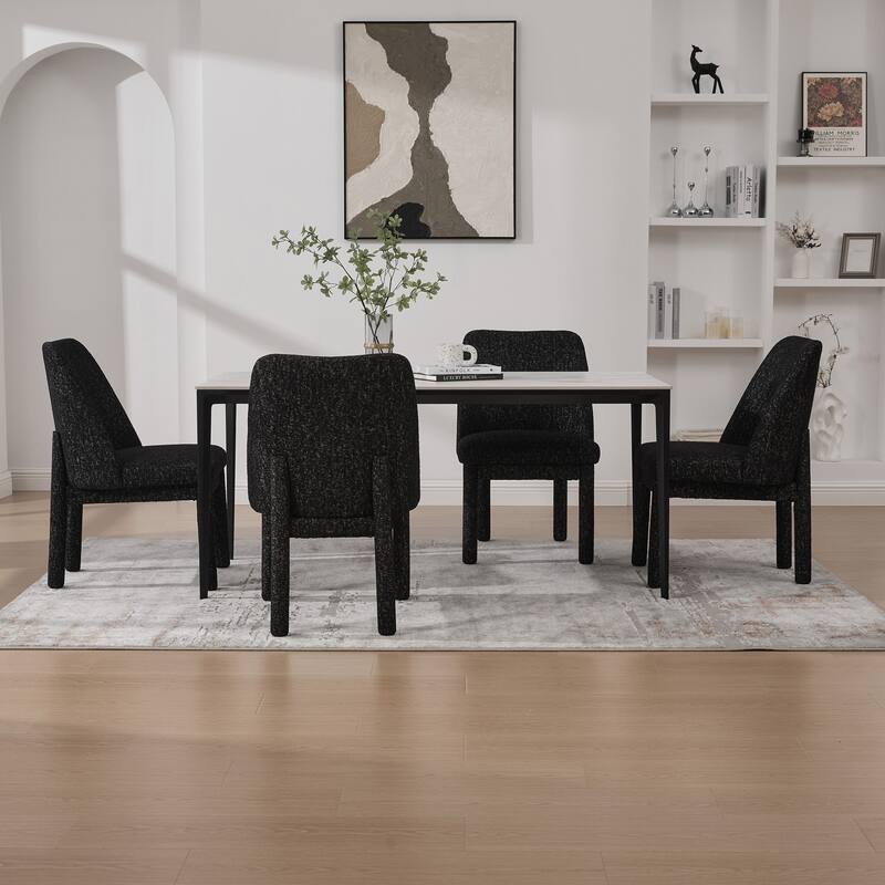 21.46" Wide Modern Minimalist Dining Chair Set Of 4, Chenille Upholstered, Rubberwood Legs, High Curved Backrest