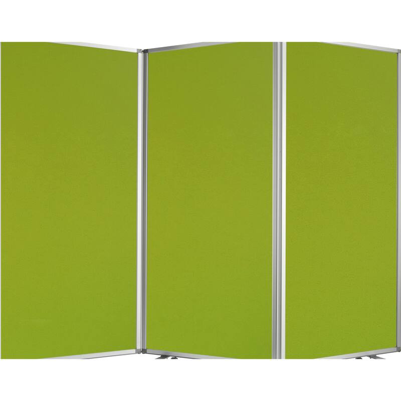 Accordion Style Fabric Upholstered 3 Panel Room Divider, Green and Gray