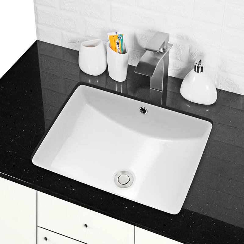 Ceramic Handmade Rectangular Undermount Bathroom Sink with Overflow