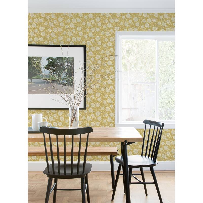 A-Street Prints Lizette Mustard Charming Floral Wallpaper