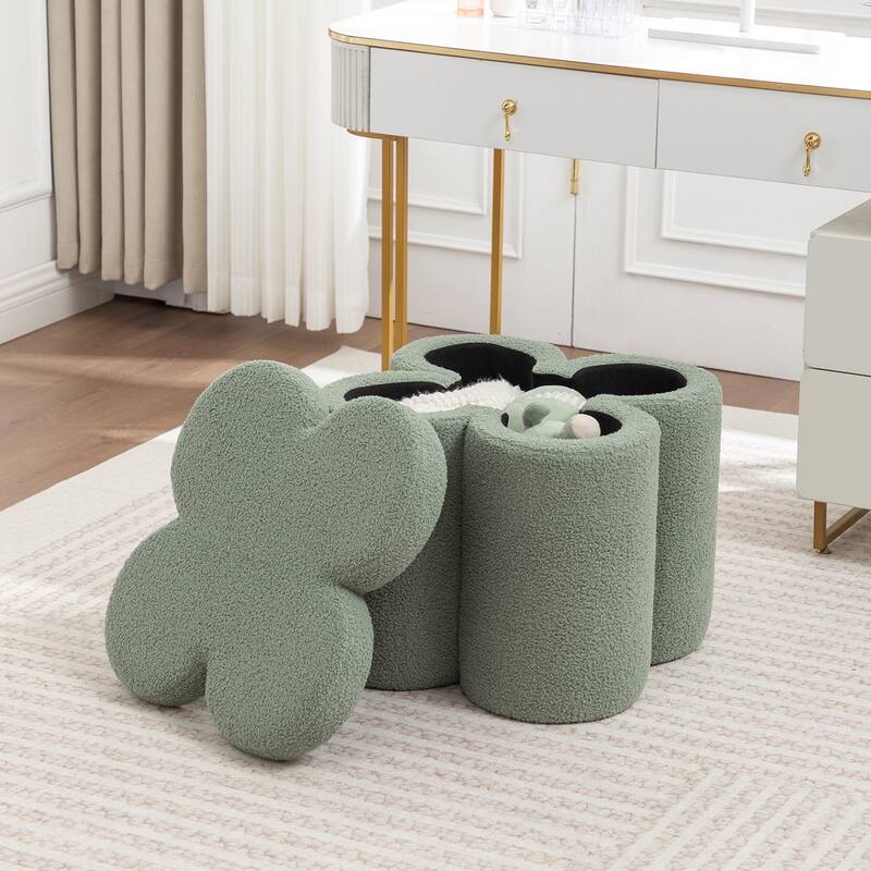 SEYNAR Modern Glam Teddy Velvet Flower Shape Storage Ottoman
