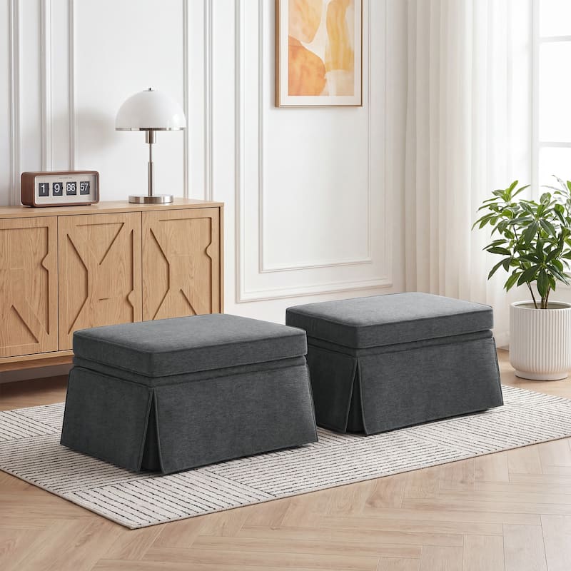 2 Set Rectangle Chenille Upholstered Storage Ottoman