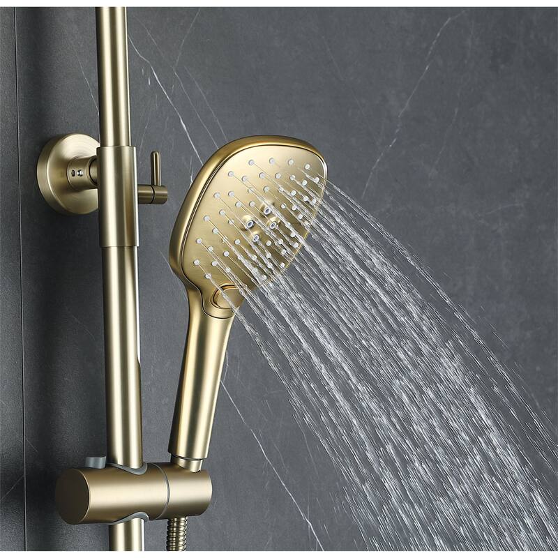 High Pressure 5-Way 9'' Rain Shower Head Black/Gold with Handheld Shower Slide Bar