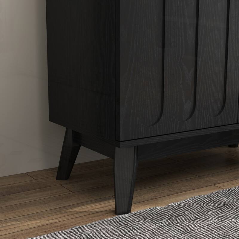 Fluted Sideboard Cabinet with Adjustable Shelves and Solid Wood Leg