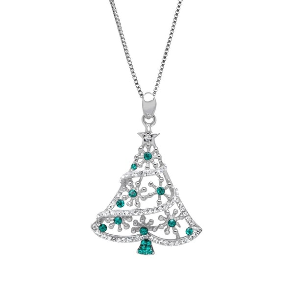 Christmas Tree Pendant with Forest & White Swarovski Crystals in Sterling Silver - Green