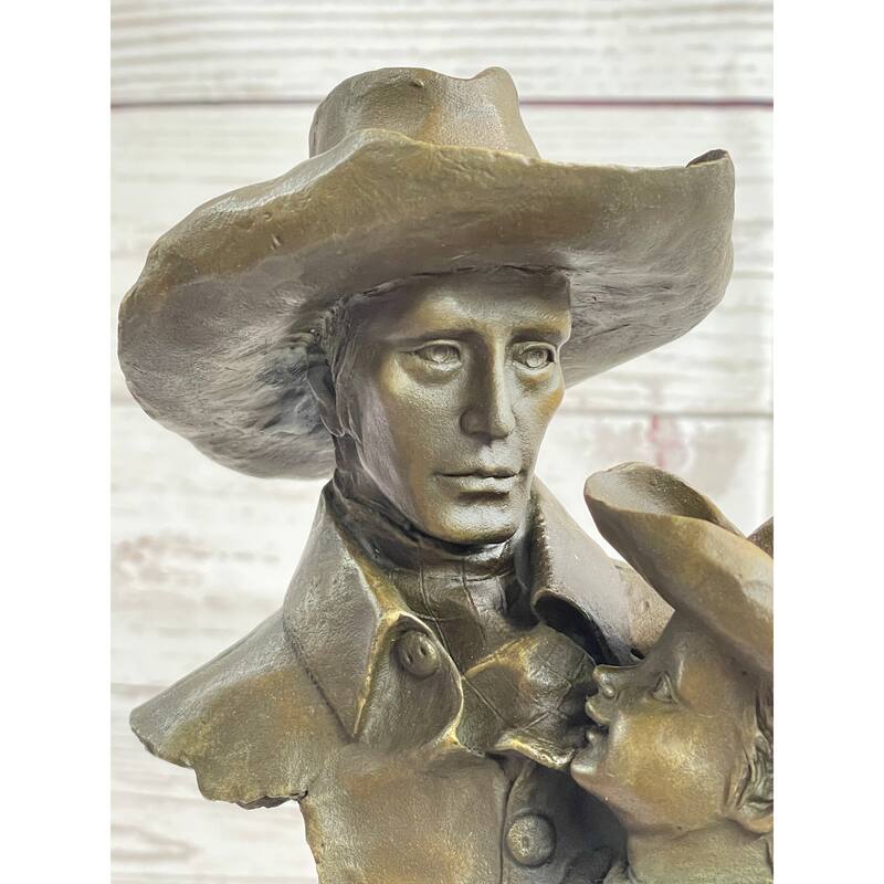 Just Like Papa Western Cowboy And Son Bronze Bust Statue Sculpture 13 Inches X 6 Inches
