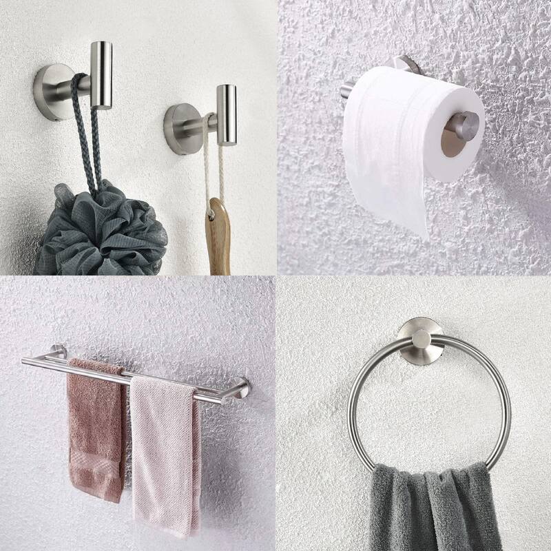 5 Piece Stainless Steel Bathroom Towel Rack Set Wall Mount - Brushed Nickel