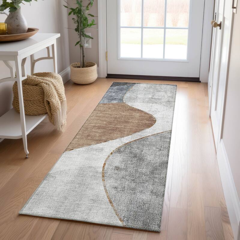 Machine Washable Indoor/ Outdoor Chantille Modern Abstract Rug