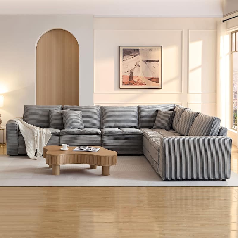 Oversized Sectional Sofa L Shaped Corner Couch Corduroy Upholstery Convertible Sleeper Sofa Couch