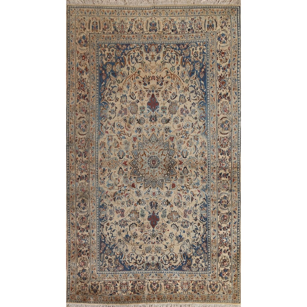 Clearance Antique Floral Nain Persian Wool Area Rug Hand-knotted - 3'10" x 6'6"