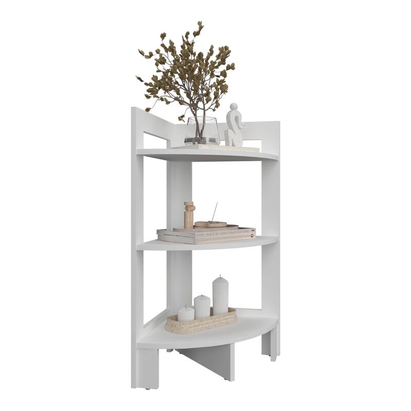 Side Table 31.70" H, with 3 Open Shelves, 3 Legs, 31.70" H x 15.20" W x 15.20" D, White