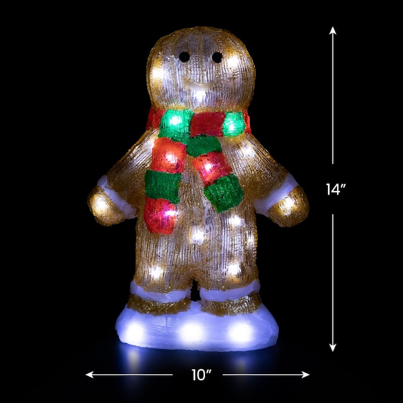14" LED Acrylic Gingerbread Man Scarf Outdoor Christmas Decoration - Brown