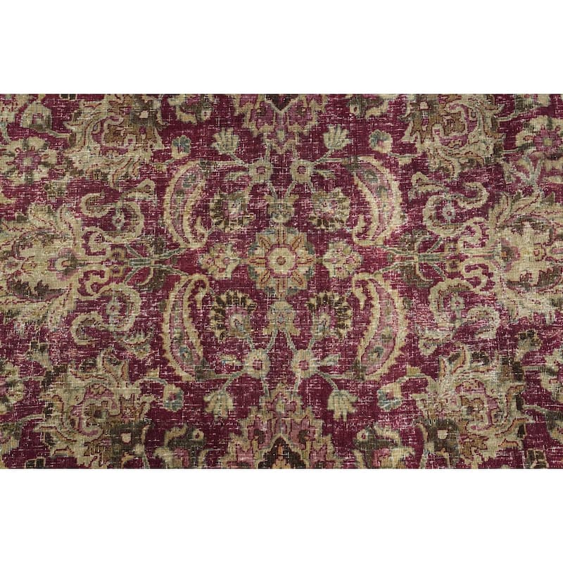 Hand Knotted Oriental 100% Wool Carpet Traditional Floral Pink Mashad Area Rug - 13' 5'' X 9' 6''