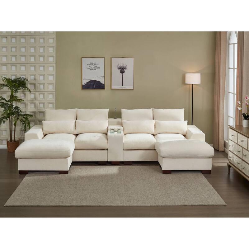 Oversized U Shaped Sleeper Sectional Sofa Pull Out Couch Bed
