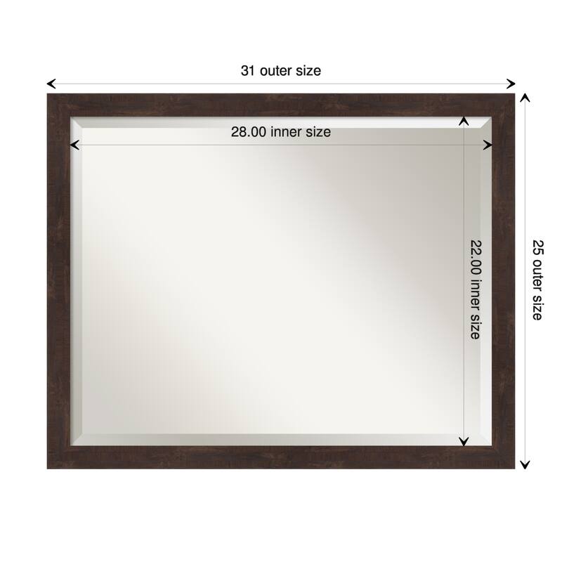 Beveled Wood Bathroom Wall Mirror - Fresco Dark Walnut Frame - 31 x 25 in - Fresco Dark Walnut