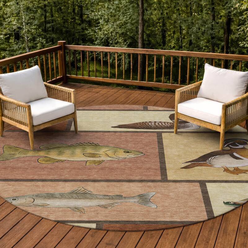 Machine Washable Indoor/ Outdoor Cabin Lodge Chantille Rug - Paprika - 8' x 8'