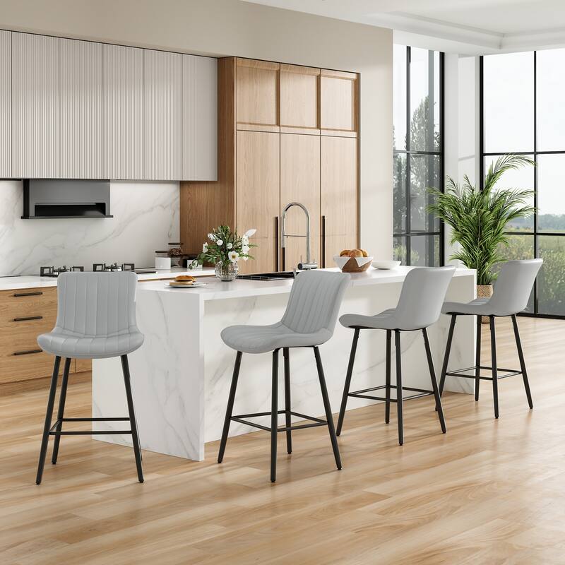 Counter Stools Set of 2, Faux Leather Counter Height Bar Stools, Modern Dining Table Chairs with Metal Legs