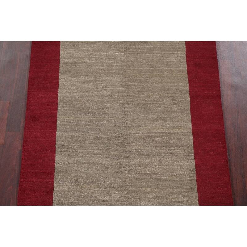 Vegetable Dye Bordered Nepalese Modern Oriental Wool Area Rug Handmade - 4'1" x 6'0"
