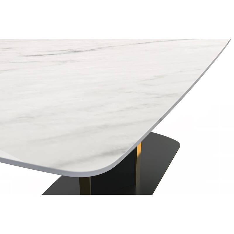 Sylva Dining Table Rectangular Tabletop in Gold Pedestal Base