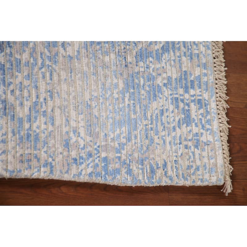 Striped Blue Abstract Modern Accent Rug Handmade Wool Carpet - 3'11"x 5'7"