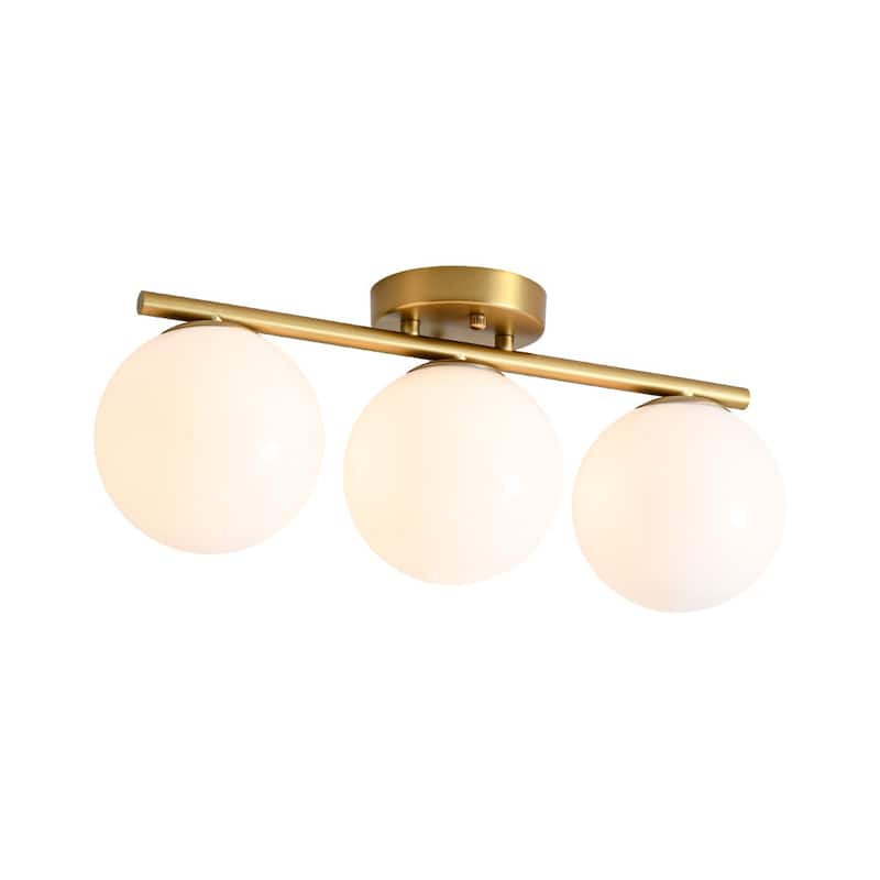 Modern 3-Light Opal Glass Globe Semi Flush Mount Ceiling Light