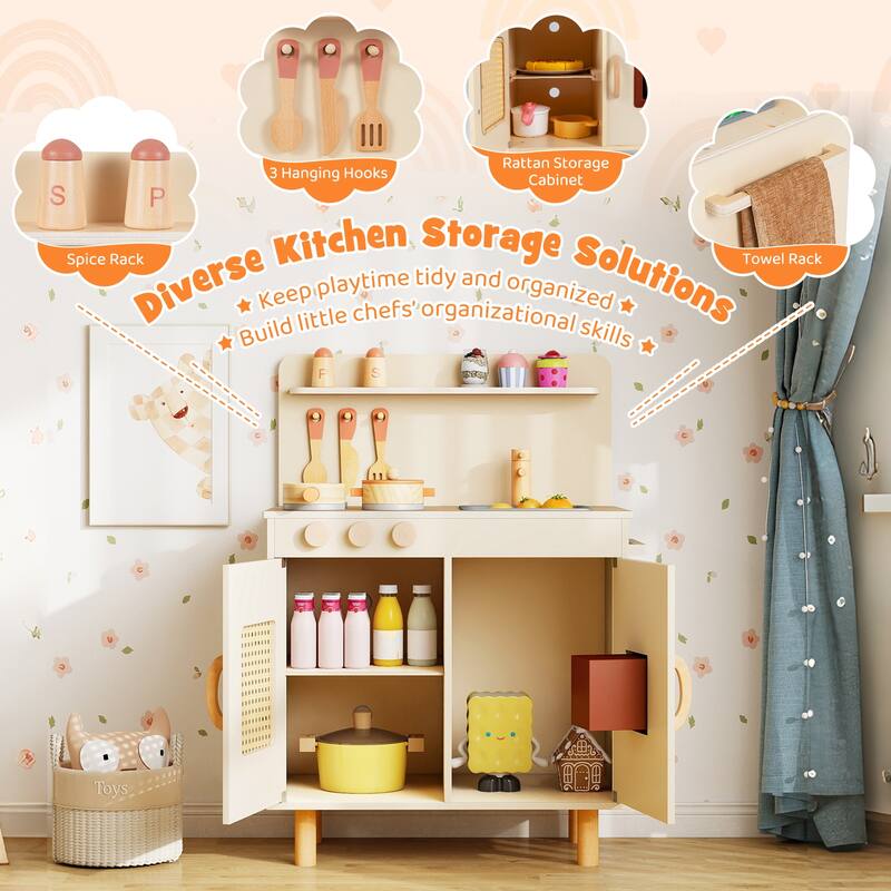 Gymax Play Kitchen w/Realistic Ice Maker Stove Accessories & Water