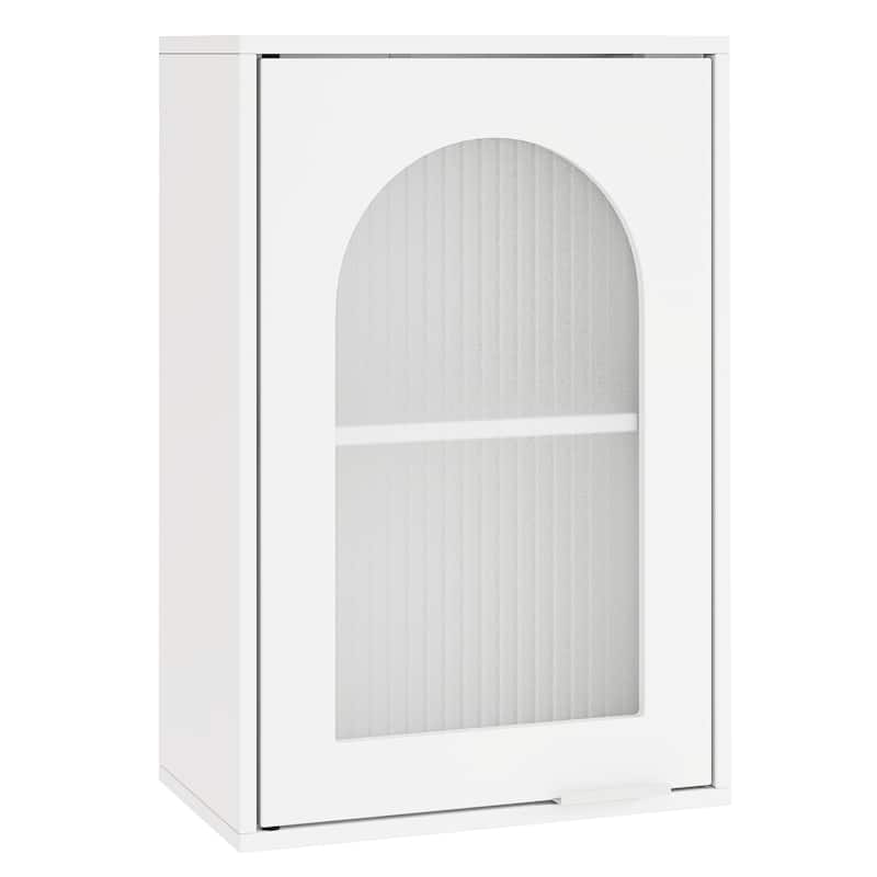 White Wall-Mount Bathroom Storage Cabinet with Tempered Glass Door and 3 Adjustable Shelves - 14" x 8" x 21"