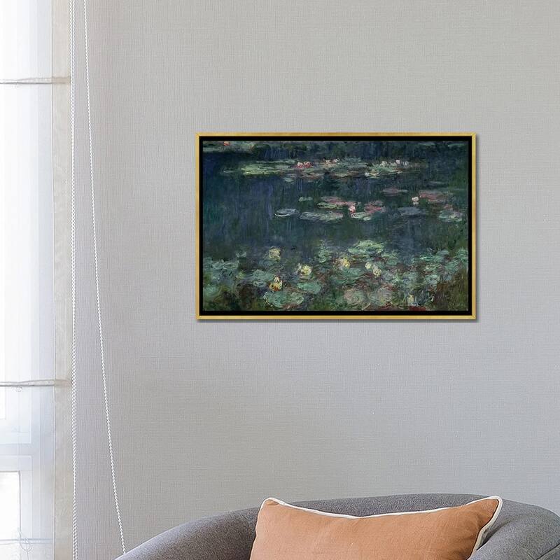 iCanvas "Waterlilies- Green Reflections, 1914-18 " by Claude Monet Framed Canvas Print