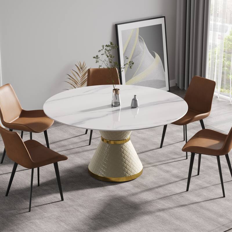 59.05"Modern artificial stone round carbon steel base dining table-can accommodate 6 people
