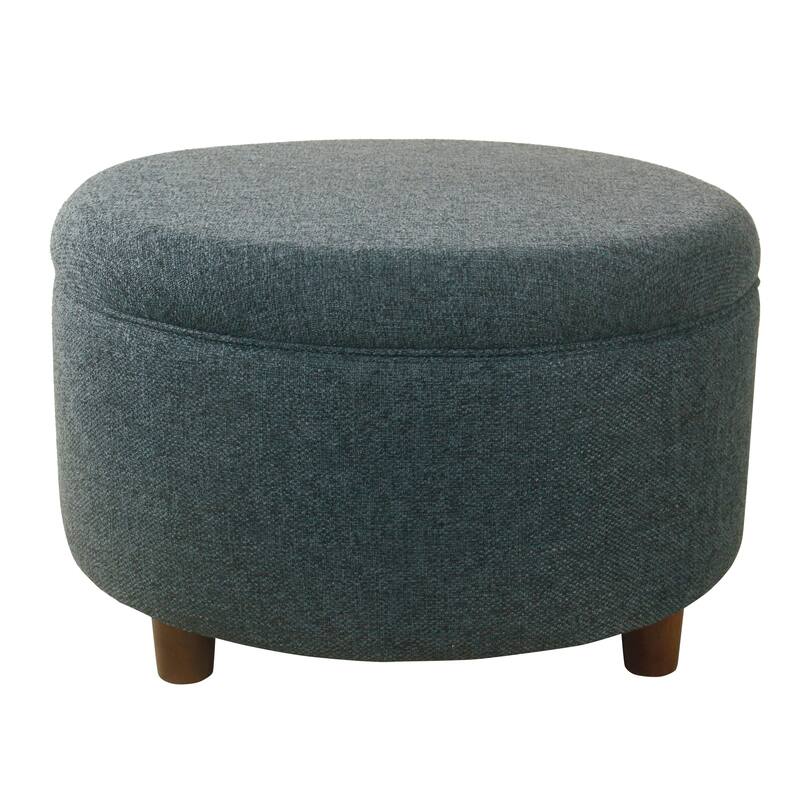 HomePop Round Storage Ottoman - Textured Navy Woven