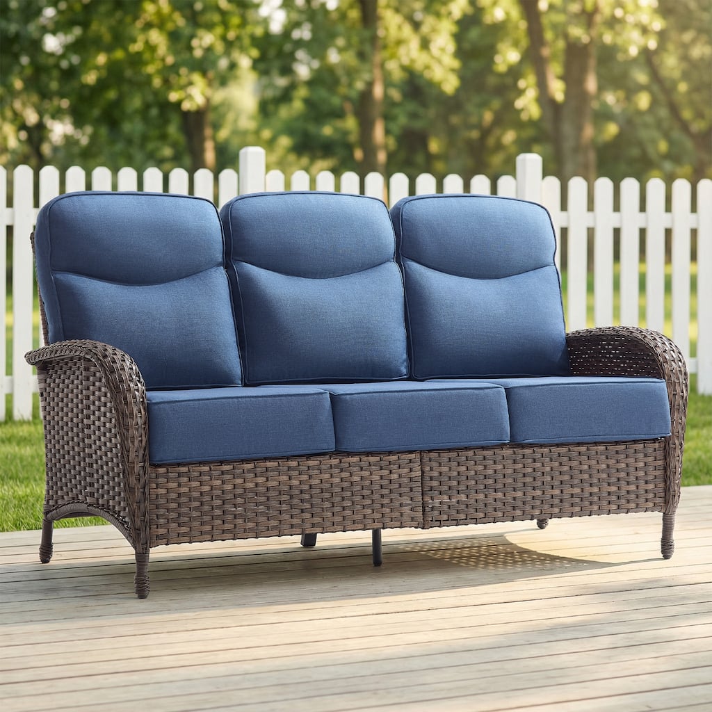 Pocassy Outdoor Wicker Patio Sofa with Anti-slip 6 In Cushions