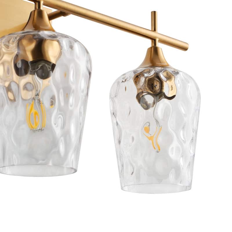 3 Light Bathroom Vanity Light with Brushed Brass Finish with Clear Textured Glass Shades