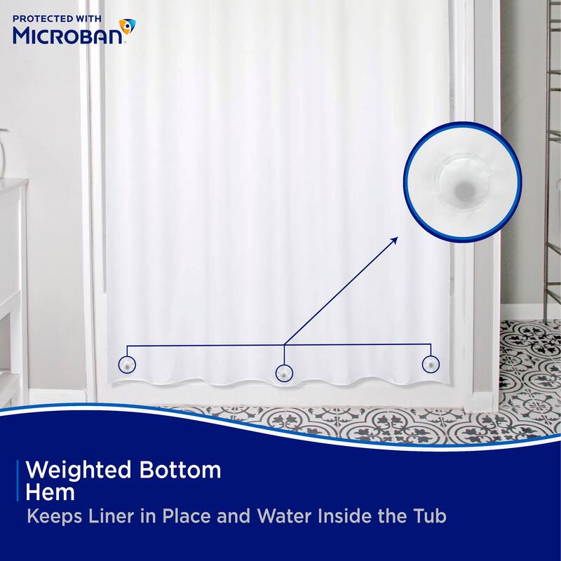 Kenney Microban Protected Lightweight PEVA Shower Liner, 70" W x 72" H, 2-Pack