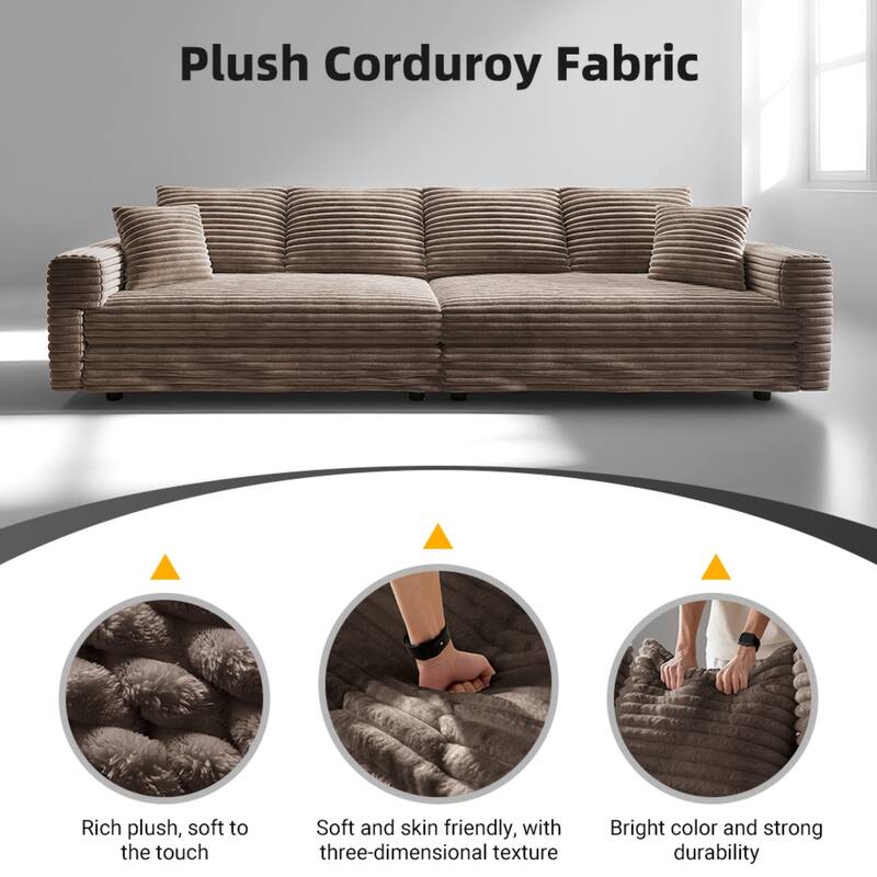 Plush Corduroy Upholstered 3 Seat Sofa , Convertible Deep Seat Lounge Sofa Chair, Cloud Sofa with 5 Soft Pillows