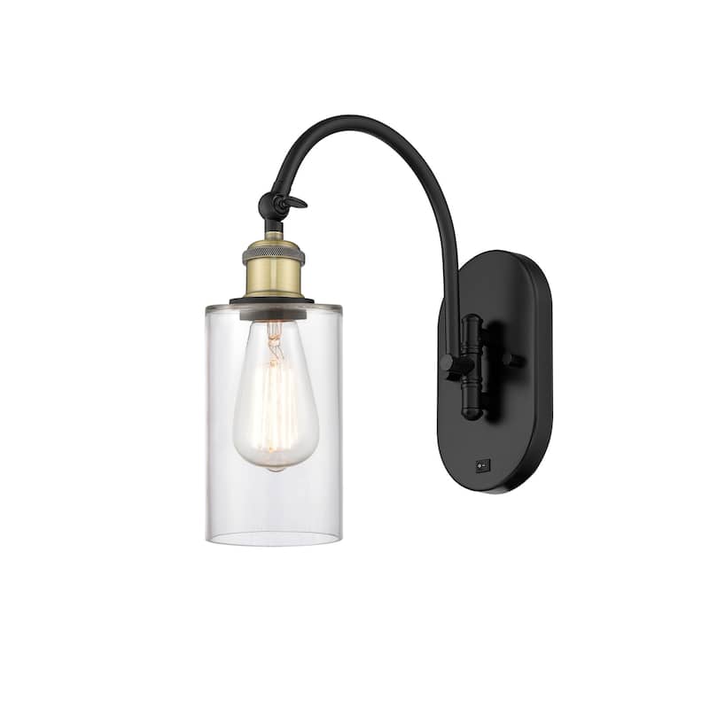 Innovations Lighting 518-1W-13-5 Clymer Sconce Clymer 13" Tall Wall - Black Antique Brass / Clear