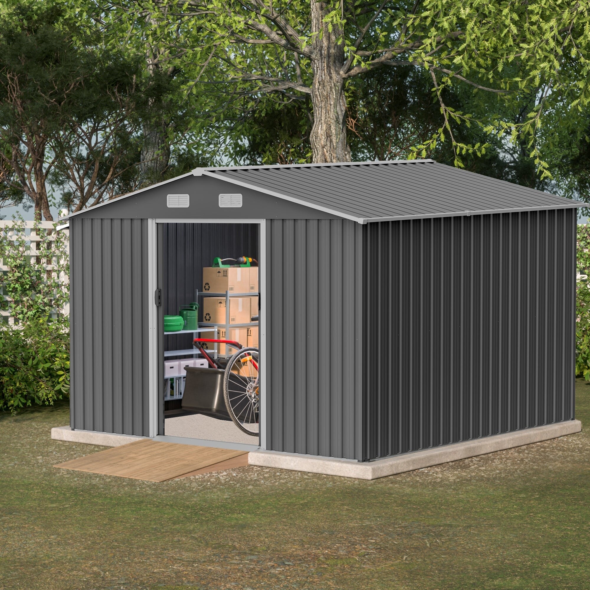 Outdoor 10 x 8 ft Grey Metal Outdoor Storage Shed with Lockable