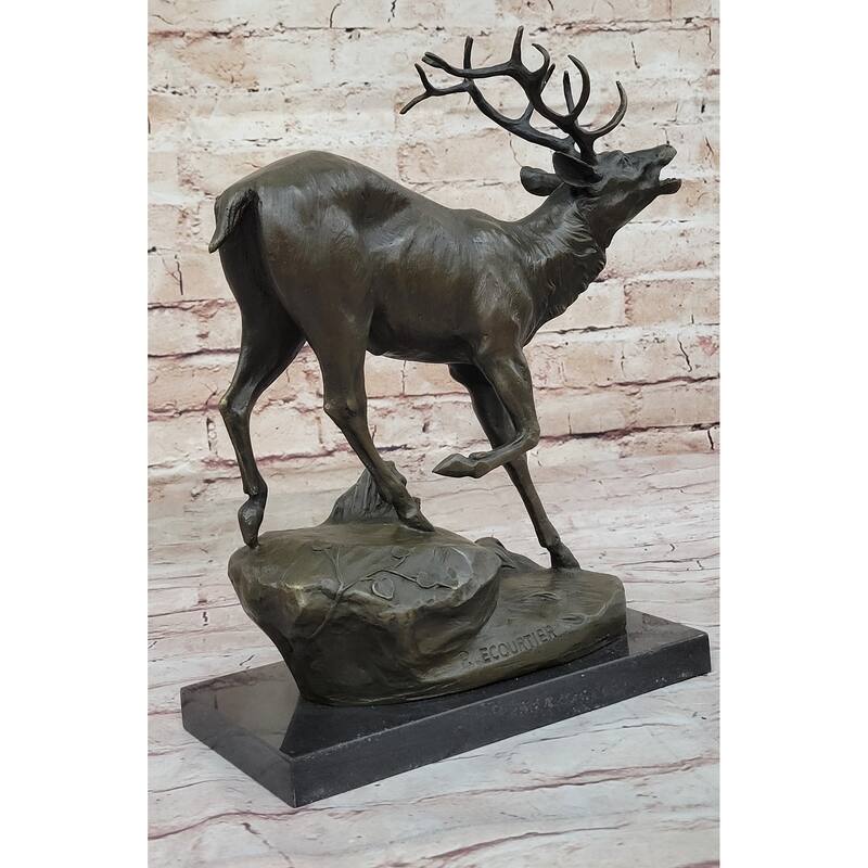 Signed Original Male Elk Mountain Deer Caribou Hunter Decor Bronze Sculpture Art