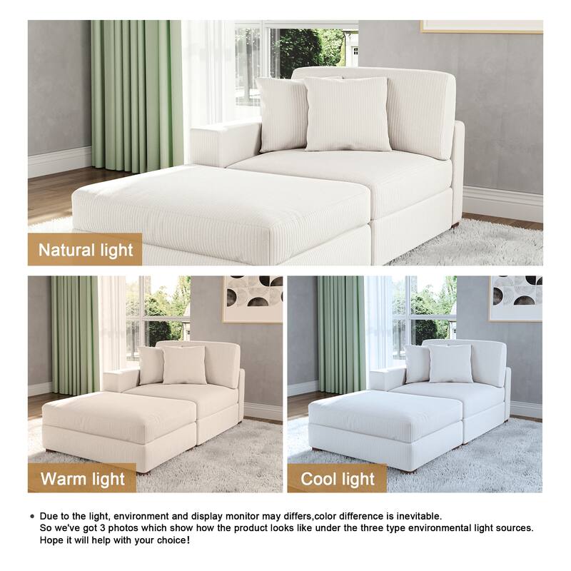 Corduroy Chaise Lounge Sofa with Ottoman for Living Room