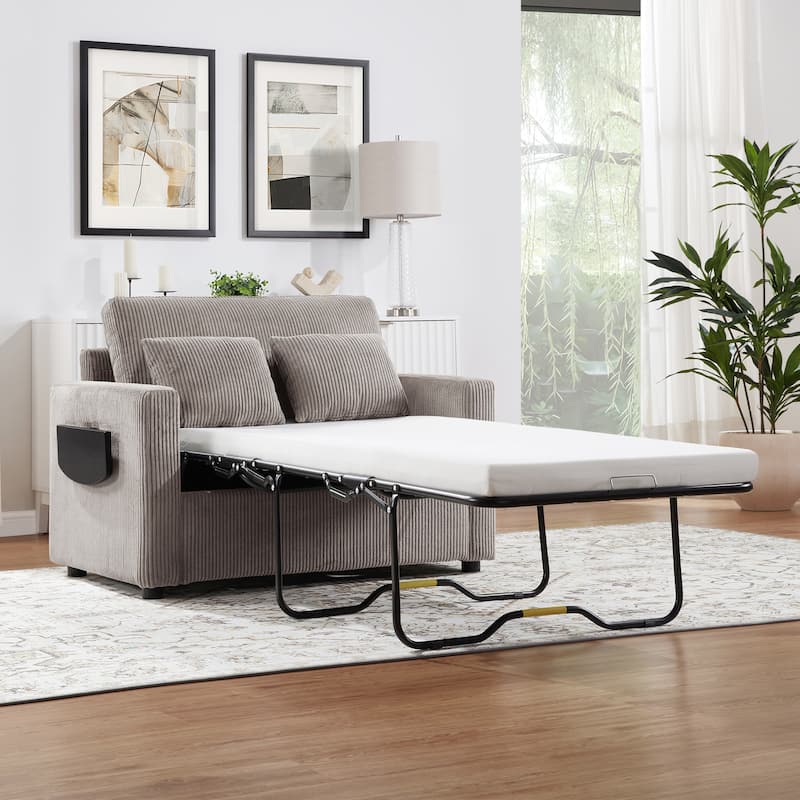 Roomfitters Twin Sofa Bed with Foldable Mattress, Side Table, Storage Pocket and USB Ports for Living Room